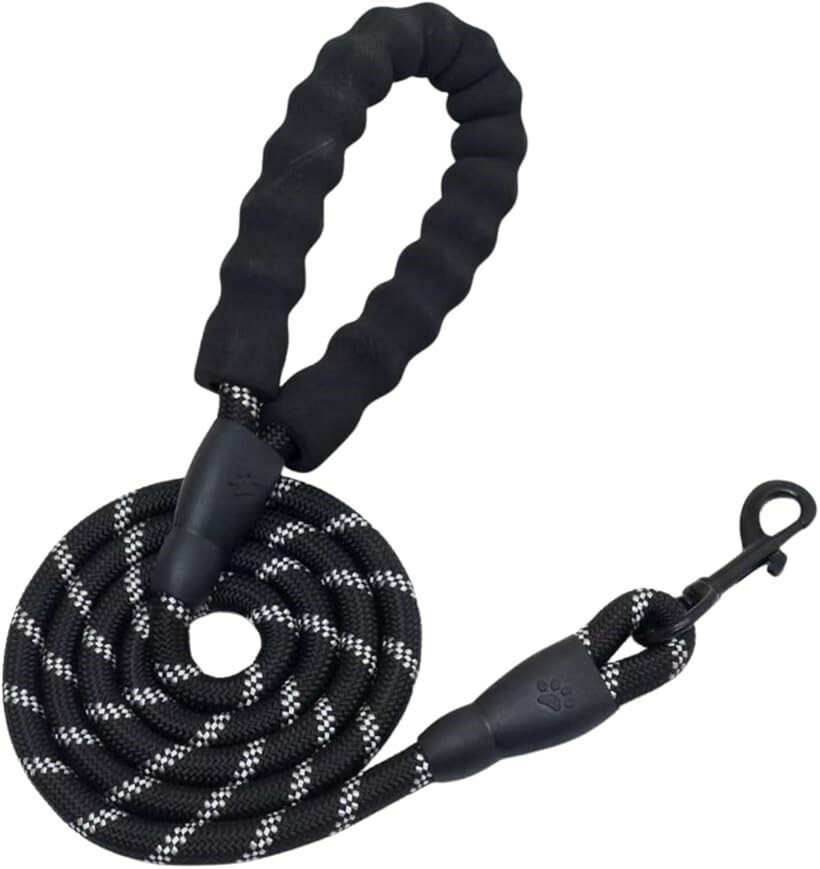 Other - 犬用 リード 丈夫で切れにくい 耐引っ張り クッションハンドル付き お散歩用リード カラビナ付 (ブラック, 2m)