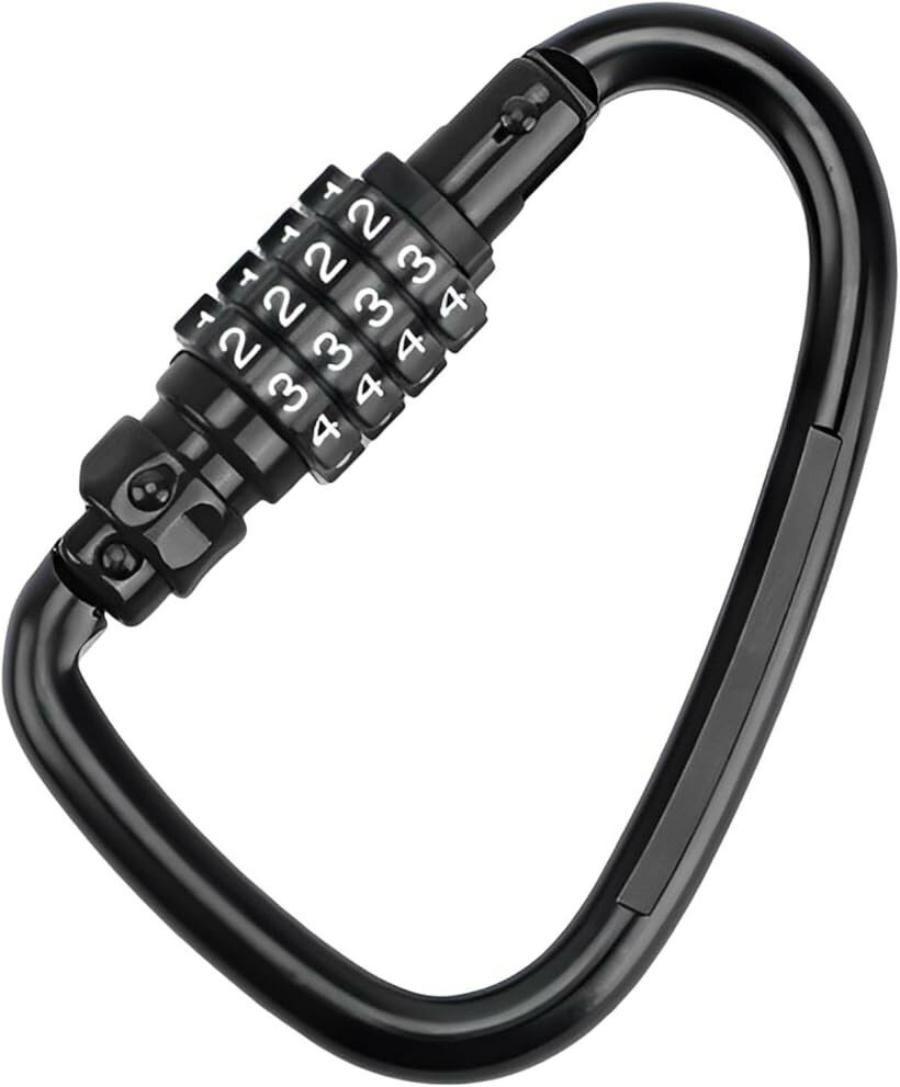 登山 ヘルメットホルダー ロック付き ダイヤルロック バイク 鍵 盗難防止 カラビナ ブラック (ブラック)