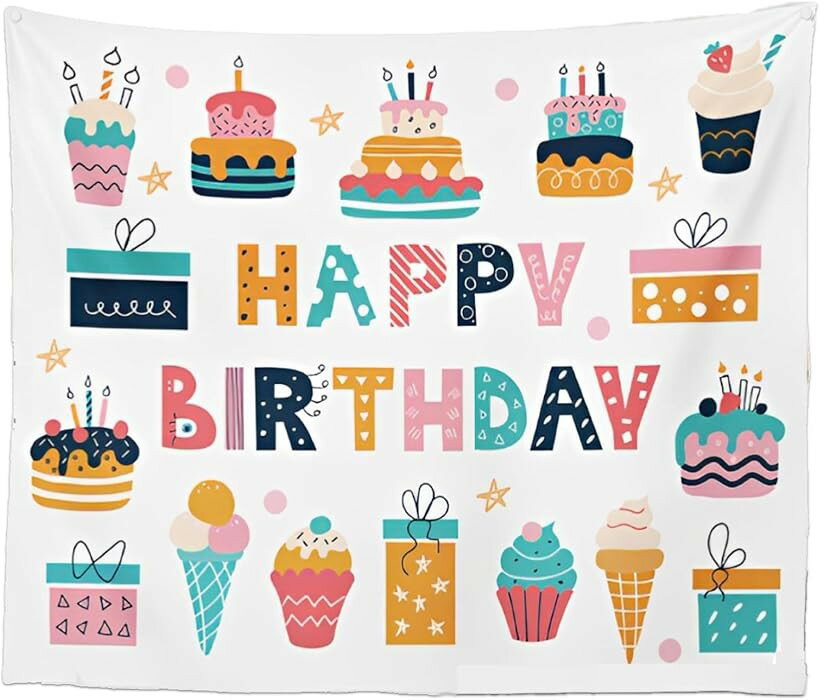 樂天商城 - 誕生日 飾り付け タペストリー パーティー バースデー 壁掛け birthday 100x70cm (100x70cm)
