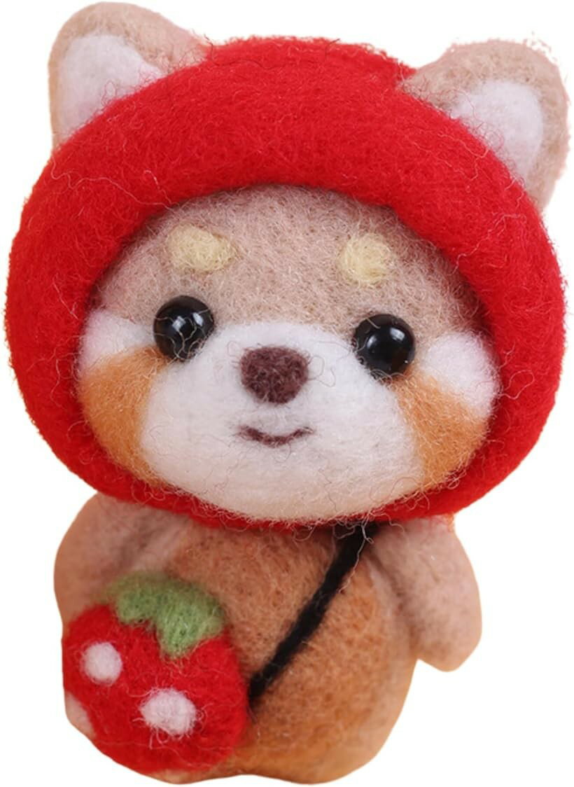 Rakuten - 羊毛フェルト 動物 犬 ニードル ぬいぐるみ かわいい DIY 手作り 工芸品 プレゼント (イチゴ, 6.5x4.3x3.5cm)