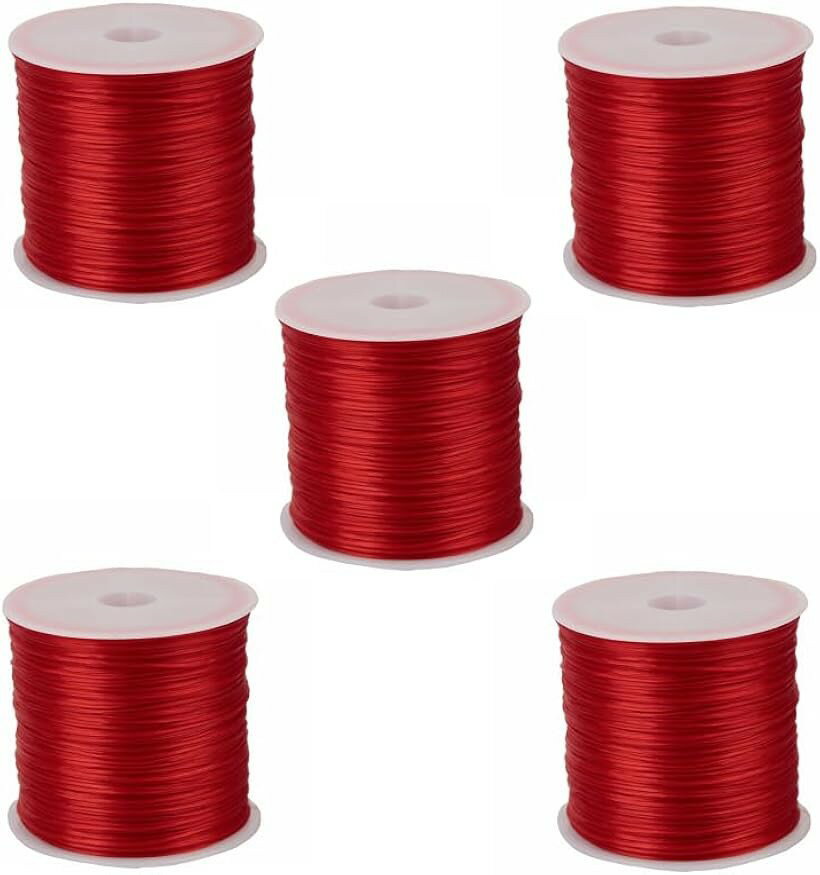 ブレスレット用 オペロンゴム 5個セット 0.8mm 60m 天然石 パワーストーン ハンドメイド (レッド5個セット, 0.8mm 60m)
