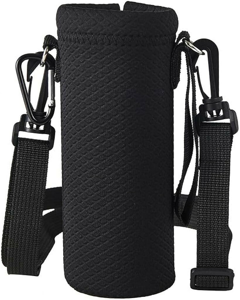 水筒カバー ショルダーストラップ付き 保冷保温 直径7.5～9cmのカップ (ブラック, 直径7.5～9cmのカップ)