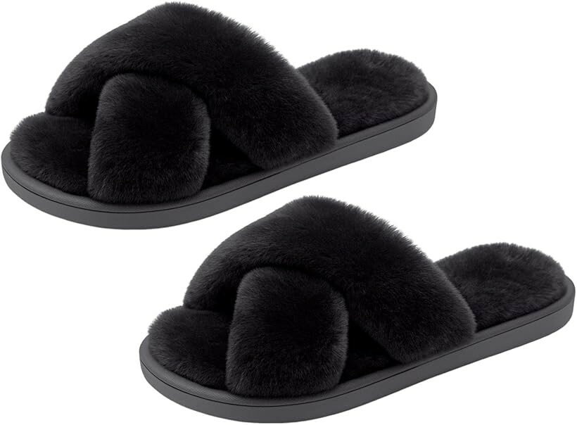 Rakuten - 生活快適アドバイザー監修 ルームシューズ スリッパ 冬用 あったか もこもこ ボア 洗える 滑り止め 軽量 静音 (ブラック 25.5cm)