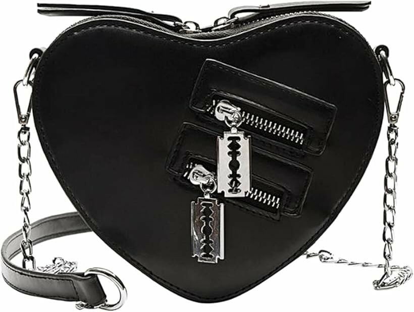 Rakuten - ショルダー バッグ レディース 斜めがけ 小さめ ゴスロリ パンク ロック ハート型 ブラック (ブラック, S)