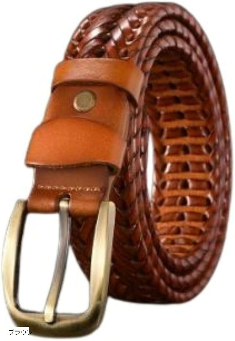編み込み メンズ ベルト レトロ バックル 本 牛革 レザー ビジネス カジュアル 長さ 調節 可能 ブラック/ ワインレッド ブラック ブラウン