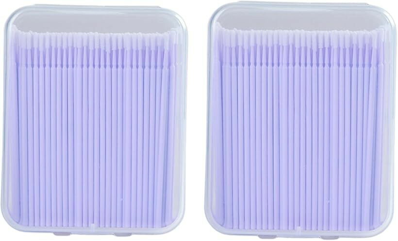 綿棒 400枚セット 収納箱付き マイクロブラシ まつげ美容液用 まつ毛アプリケーター 極細綿棒 使い捨て (パープル)