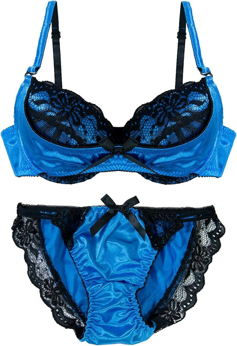 ブラジャー ショーツ セット 上下 レディース (ブルー, D70)