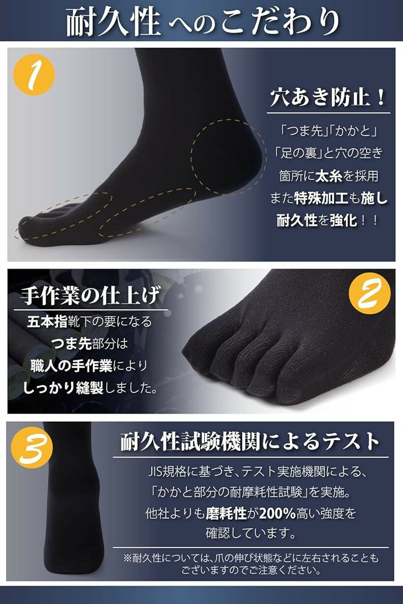 五本指ソックス メンズ セット ビジネス 防臭 通気 頑丈 無臭 黒 クルー丈5足セット (クルー丈5足セット, L) 3