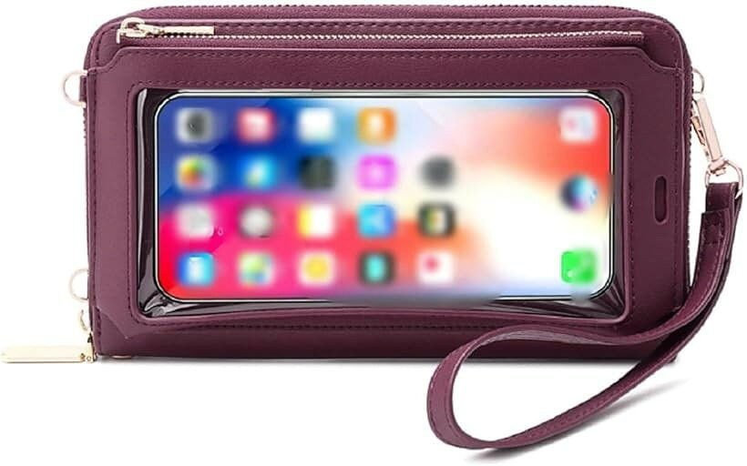 樂天商城 - 財布 スマホ ショルダー バッグ 斜め掛け スキミング 防止 携帯 小銭 カード PU ワイン レッド (ワイン レッド)