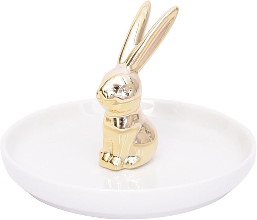 アクセサリー トレイ ジュエリー トレー うさぎ おしゃれ かわいい インテリア 小物入れ 小皿 ピアス ネックレス (ホワイトxゴールド)