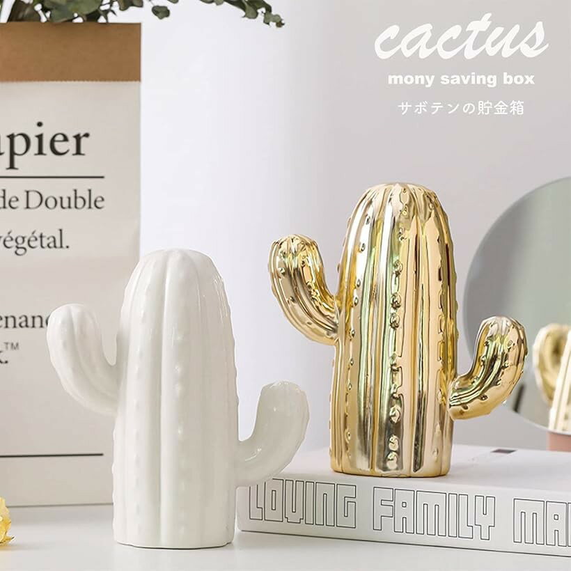 貯金箱 サボテン かわいい 北欧 セラミック 雑貨 インテリア 置物 室内 デスク 卓上 装飾 オブジェ 果物 フルーツ ギフト 贈り物 プレゼント ホワイト (ホワイト) 3