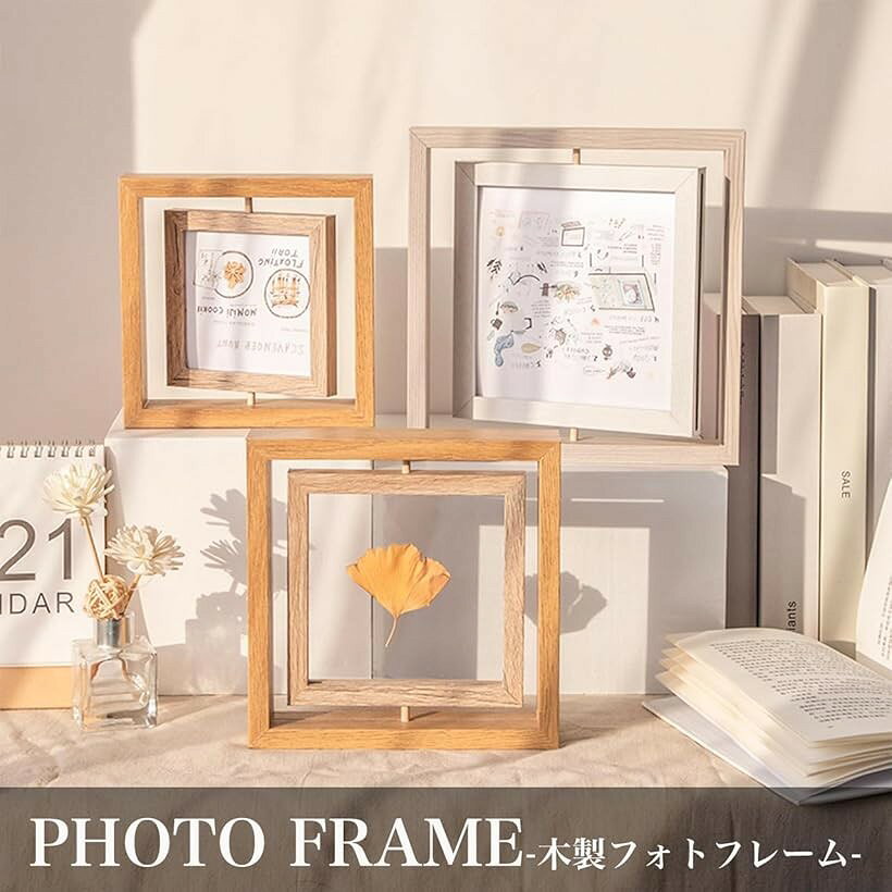 フォトフレーム 木製 360°回転 おしゃれ 写真たて 写真立て アート 卓上 ナチュラル スタンド ホワイト 大 (ホワイト, 大) [3]