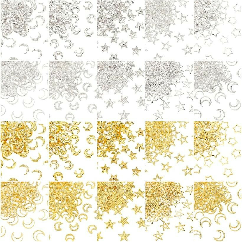 1400点20種類 レジン封入 星 月 ネイルパーツ ゴールド メタルレジン封入 レジンパーツ レジン枠素材 カラーミックス デコパーツ ジュエリー用 DIY