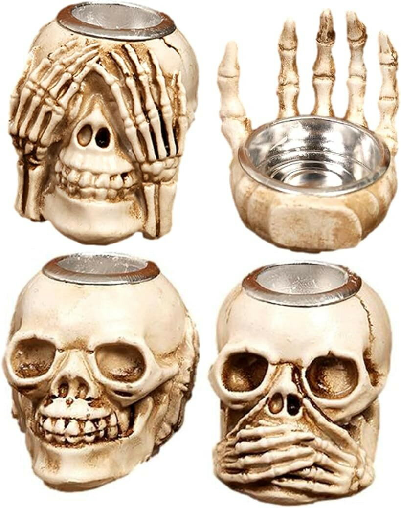 Other - ガイコツ ろうそく立て 4個セット キャンドル スタンド ホルダー グッズ 蝋燭 燭台 パーティー ハロウィン インテリア 置物 飾り 装飾 ホワイト (ホワイト, 5.5x5.5x6)