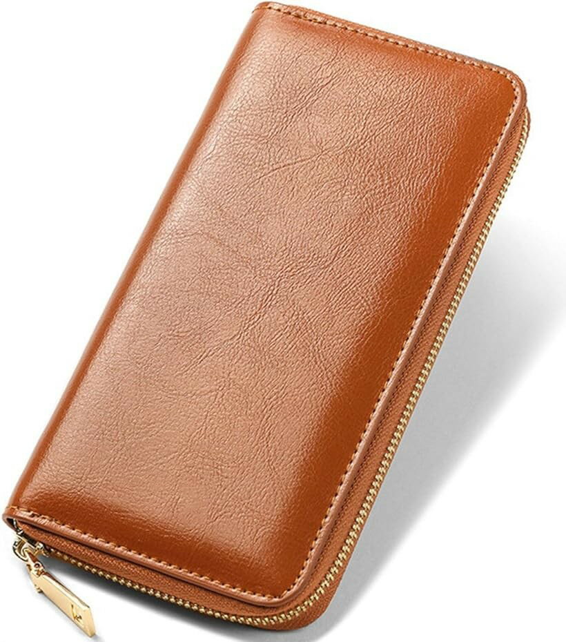 樂天商城 - 長財布 本革 オイルレザー 経年変化を楽しむ メンズ レディース スキミング防止 RFID 大容量 牛革 ラウンドファスナー 小銭入れ 大きく開く 金運 (ブラウン)