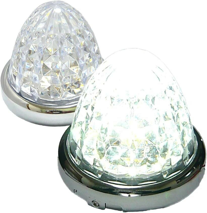 Rakuten - カスタマイズ 24V トラック用 LED マーカーランプ サイド 8面クリスタルカット仕様 16LED 汎用 2個 セット ブルー/イエロー/レッド/ホワイト 各色 (ホワイト)