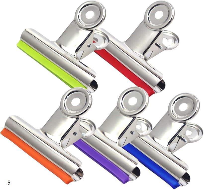 目玉クリップ 袋止めクリップ キッチンクリップ 特大 強力 カラー ゴム付き 5