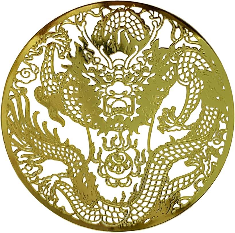 【楽天ランキング1位入賞】金運隆昌 商売運 仕事運 邪気祓い ゴールド 龍 ドラゴン 円形 4.8x4.8cm 金色 金属 デカール シール 5枚E828