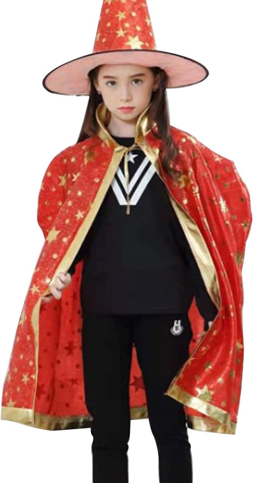 ハロウィンマント＆帽子セット キッズ コスプレ 仮装パーティ 魔法使い 子供用 コスチューム 男女兼用 6カラー
