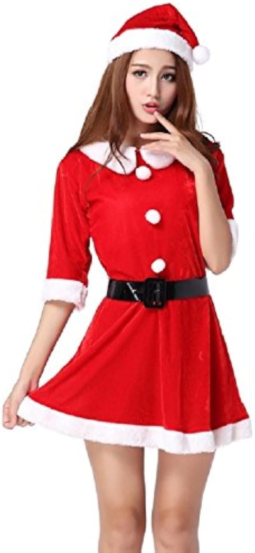 Student Clothes - 大きいサイズ サンタガール クリスマス コスチューム 3点セット 帽子+ワンピース+ベルト XXXL (レッド, XXXL)