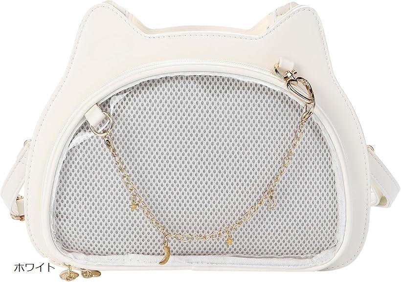 痛バッグ ショルダー ねこ 小さめ ミニ ショルダーバッグ 推し活 レザー調 ブラック 猫 かわいい おしゃれ ホワイト