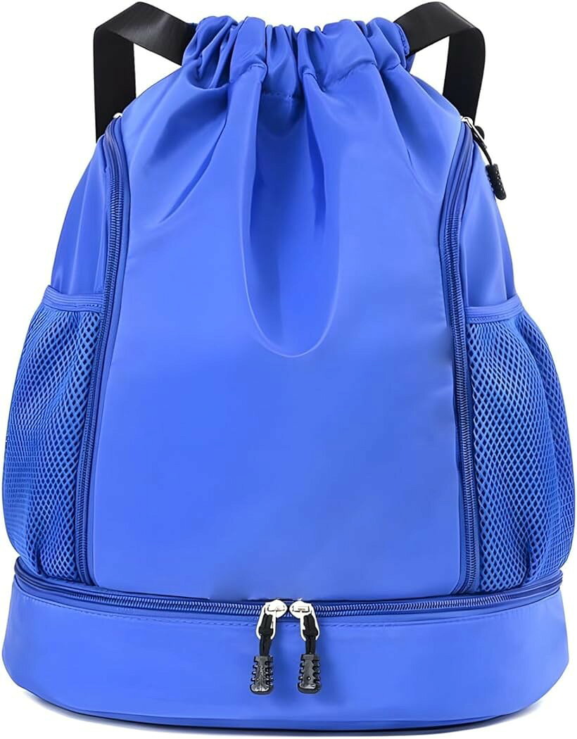 ナップサック サッカー リュック 小学生 ボール収納 バスケットボール バッグ 靴が入る ジムサック ジムバッグ ジムバック フットサル ボール入る 部活 スポーツ トレーニング シューズ収納 (ブルー, 横34x縦43x奥行15cm)