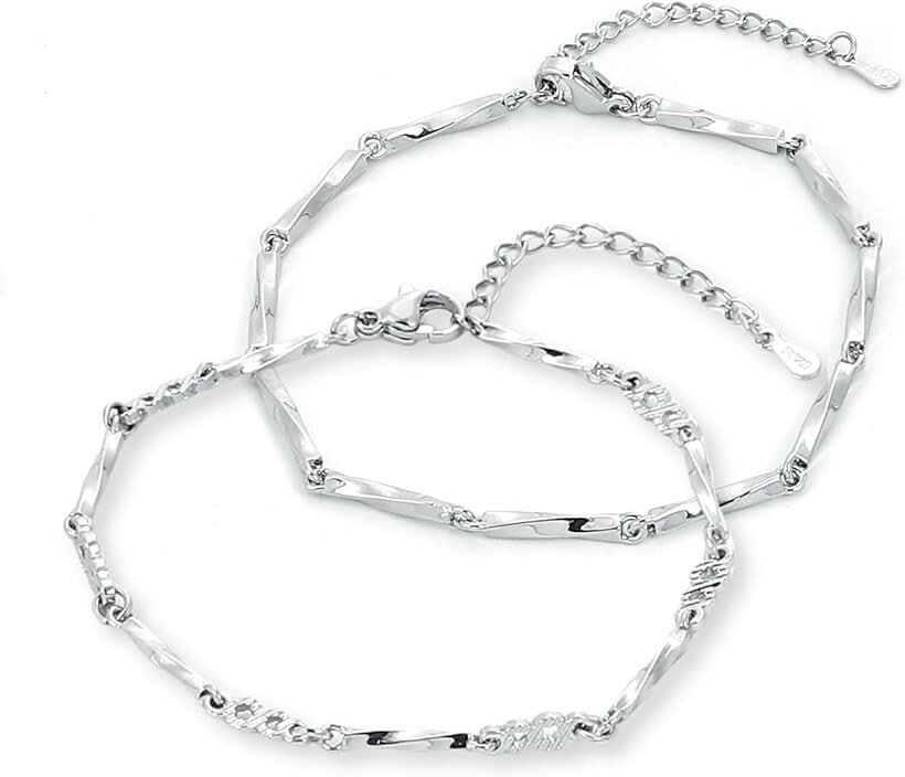 Jade - ペアブレスレット 2点セット メンズ レディース カップル お揃い 銀色 人気 アクセサリー ジュエリー おしゃれ お洒落 上品 大人 ギフト トレンド 記念日 デート プレゼント (シルバー, FREE)