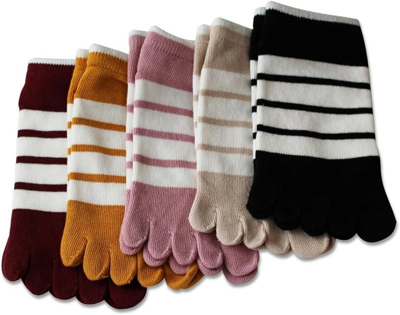 Rakuten - 5本指ソックス レディース 可愛い カラフル ボーダー柄 お洒落 フリーサイズ くるぶし丈C (くるぶし丈C, Free Size)