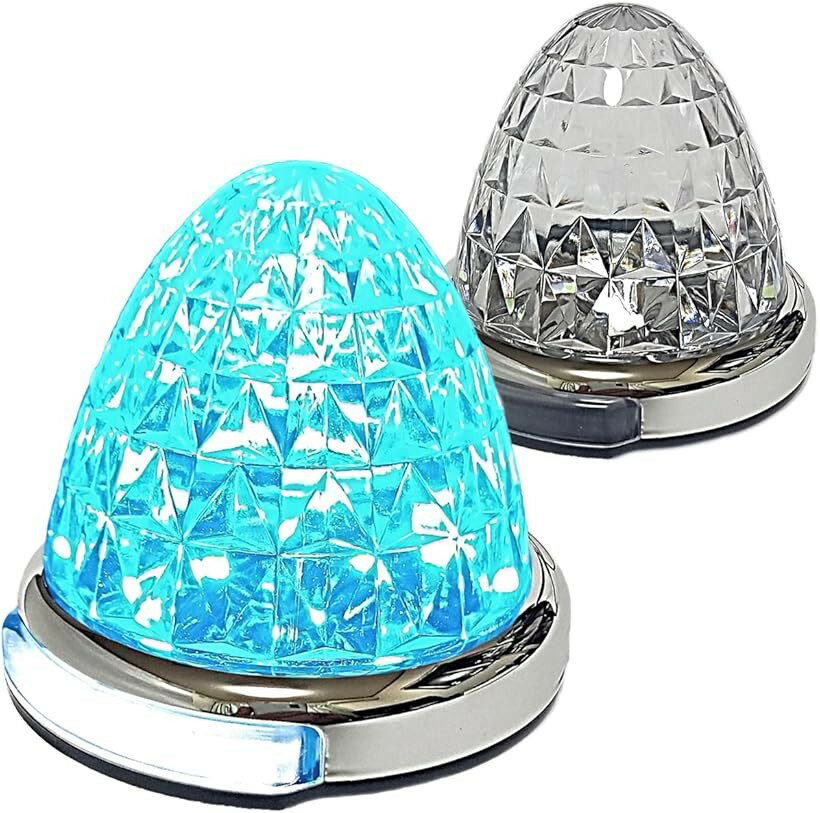 Rakuten - カスタマイズ 12V 24V トラック用 LED マーカーランプ 路肩灯機能付 サイド メッキリング 5面クリスタルカット仕様 22LED 汎用 (アイスブルー, 2個セット)