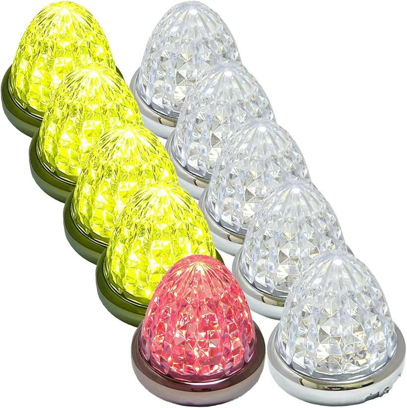 樂天商城 - 互換品 カスタマイズ 24V トラック用 LED マーカーランプ サイド 8面クリスタルカット仕様 16LED 汎用 10個 セット イエロー / レッド (イエロー / レッド)