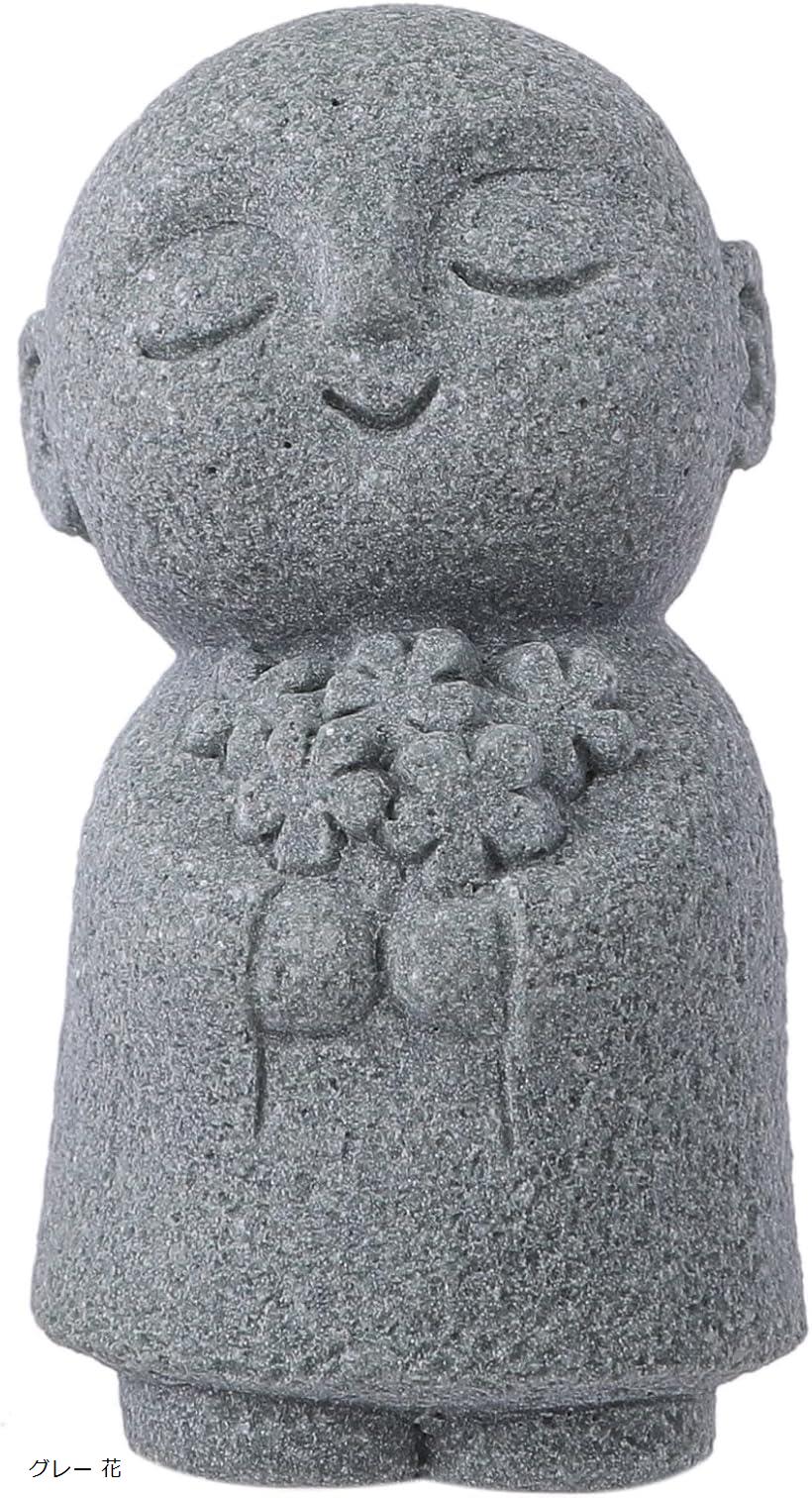 お地蔵さん 置物 石 お地蔵様 小型 御影石 手の花 癒し 可愛い 小型置物 祈り おじぞうさま 守り神 グレー 鳩 グレー 花