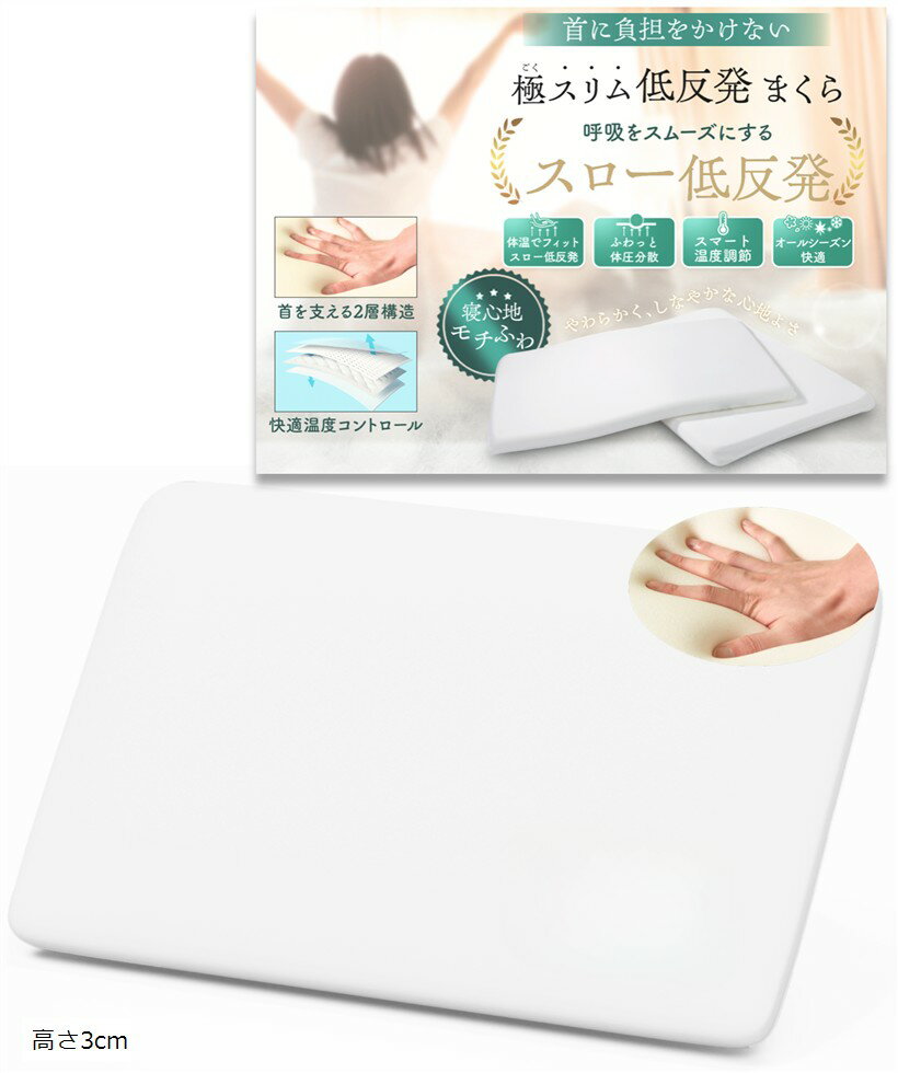 極スリム 低反発 まくら 低反発枕 極低 首や肩の負担を減らす 低め 低い枕 薄い枕 温度コントロール 体圧分散 高さ3cm(3.0)