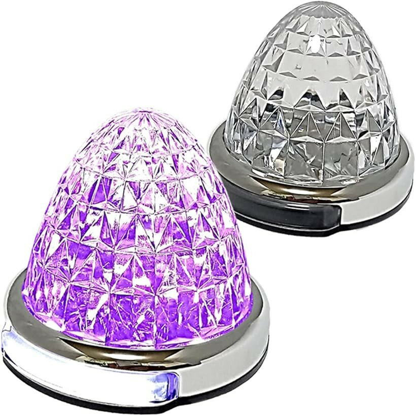 Rakuten - カスタマイズ 12V 24V トラック用 LED マーカーランプ 路肩灯機能付 サイド メッキリング 5面クリスタルカット仕様 22LED 汎用 (パープル, 2個)