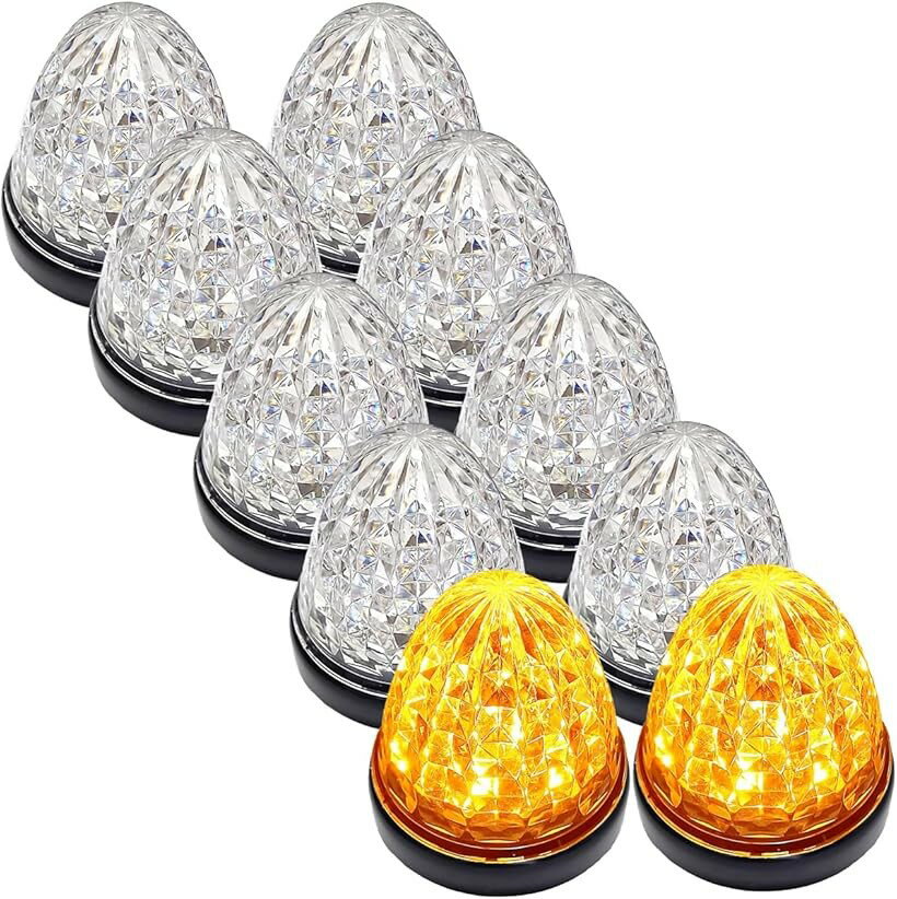 樂天商城 - 互換品 カスタマイズ 24V トラック用 LED マーカーランプ サイド クリスタルカット仕様 16LED 汎用 シーリングタイプ防水 各色 (クリアレンズ オレンジ, 10個)