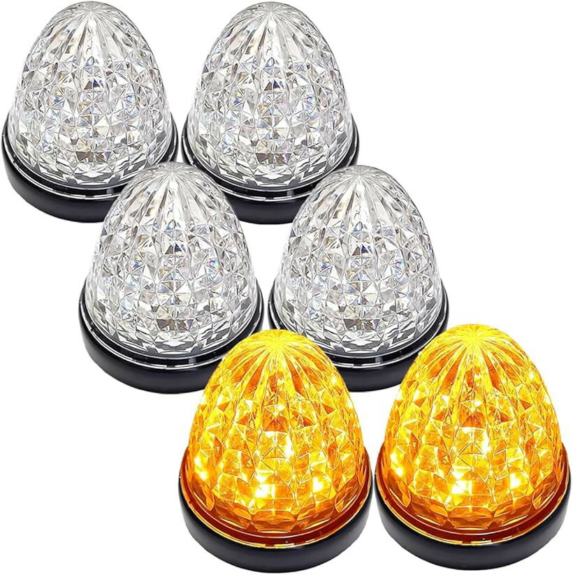 Rakuten - 互換品 カスタマイズ 24V トラック用 LED マーカーランプ サイド クリスタルカット仕様 16LED 汎用 シーリングタイプ防水 各色 (クリアレンズ オレンジ, 6個)