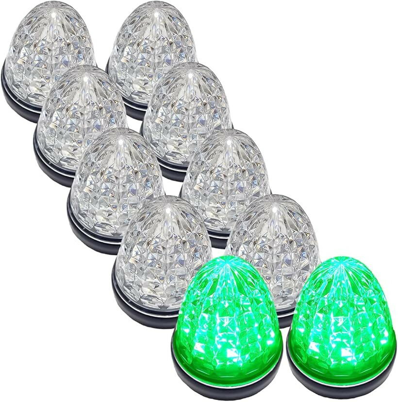 Rakuten - カスタマイズ 24V トラック用 LED マーカーランプ サイド クリスタルカット仕様 16LED 汎用 シーリングタイプ防水 各色 (クリアレンズ グリーン, 10個)
