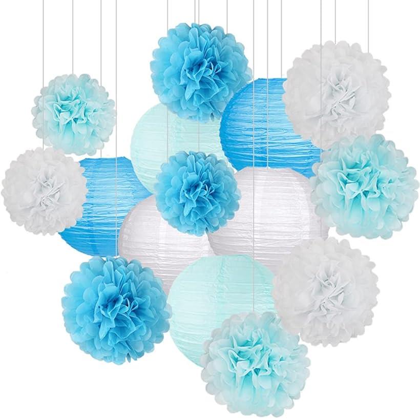 パーティー飾り付け セット フラワー 紙提灯 イベント 装飾 お祝い 誕生日 ブルー
