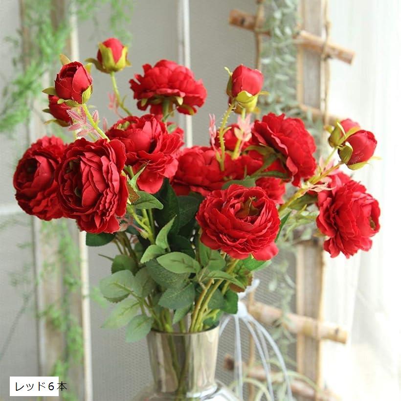 造花 バラ 6本セット 薔薇 ローズ 花束 インテリア 飾り おしゃれ ブーケ シルクフラワー プレゼント 誕生日 結婚式 ピンク6本 ホワイト6本 レッド6本