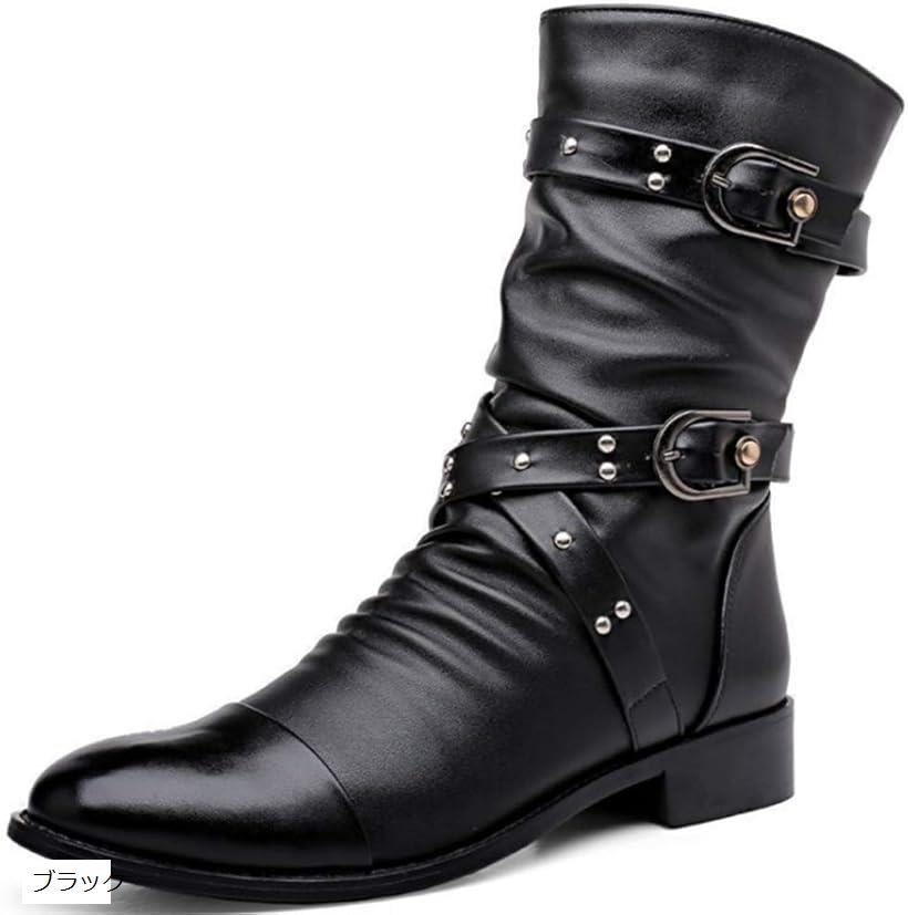 カジュアル エンジニア ライダース スタッズ メンズ ブーツ 黒40 25.0cm ブラック