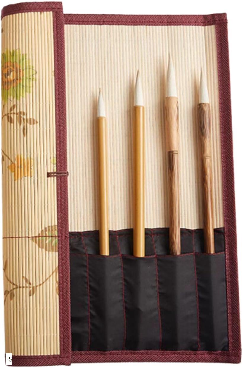 【楽天ランキング1位入賞】筆巻き 書道 筆入れ 筆ケース 竹製 花柄 ポケット付き 収納 保管 持ち運び S