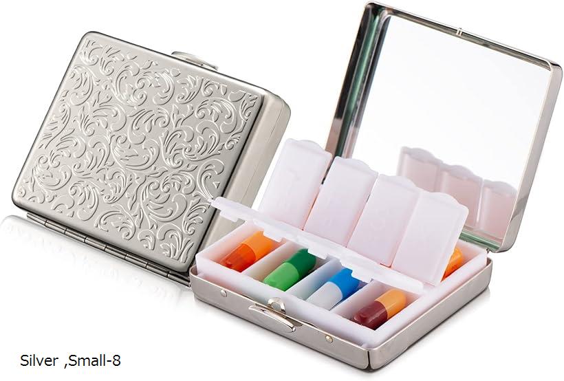 携帯用金属製トラベルメディスンボックス/3-8コンパートメント Rose Gold Gold Silver Small-8