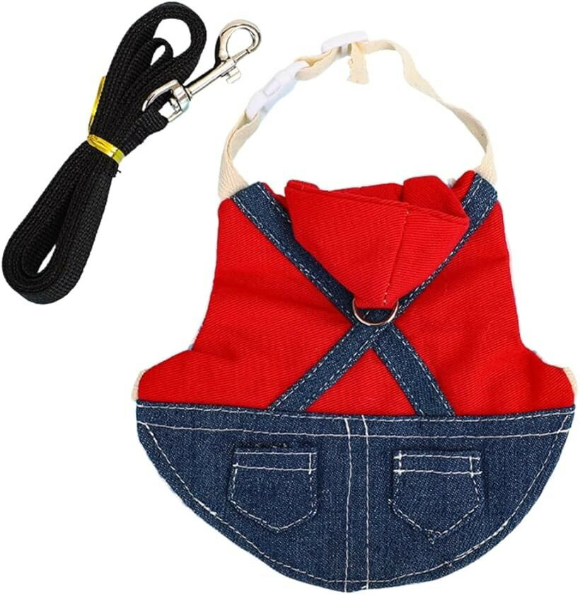 ウサギ ハーネス 子猫 お散歩用 長さ125cmのリード付き お洋服 (パーカーレッド, M)