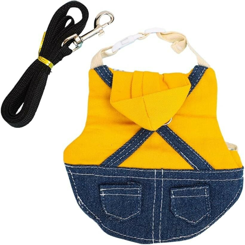 ウサギ ハーネス 子猫 お散歩用 長さ125cmのリード付き お洋服 (パーカーイエロー, S)