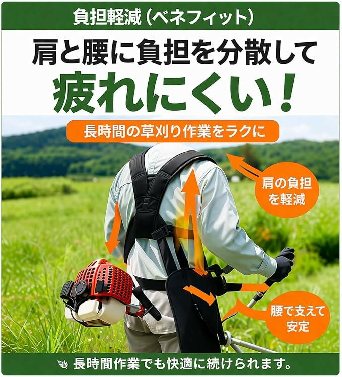 草刈機 ハーネス 肩掛けベルト肩・腰の負担を分散刈払機用 ダブルショルダー 背負...