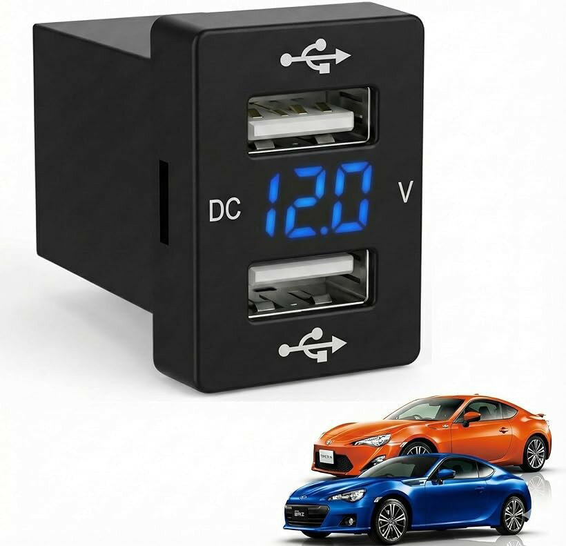86 ZN6 スバル BRZ ZC6 対応 トヨタAタイプ USBポート ブルーLED デュアル急速充電 電圧表示付き 12V/24V 汎用 サービスホール