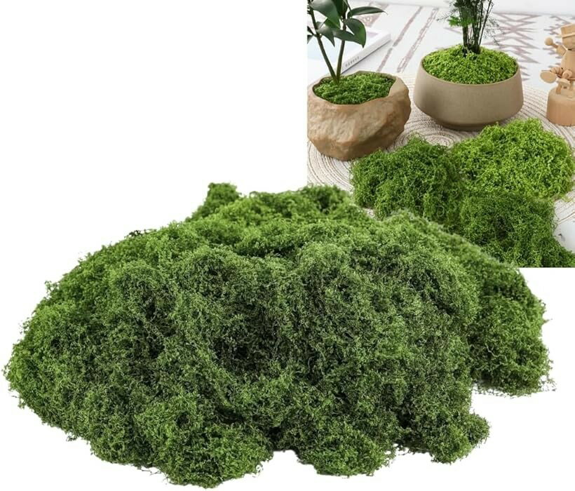 人工苔 100g 盆栽 苔玉 フェイク モス 箱庭 草 造花 壁面 装飾 模型 ジオラマ (モスグリーン, 100g)