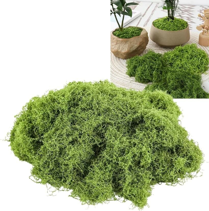 人工苔 100g 盆栽 苔玉 フェイク モス 箱庭 草 造花 壁面 装飾 模型 ジオラマ (ライトグリーン, 100g)
