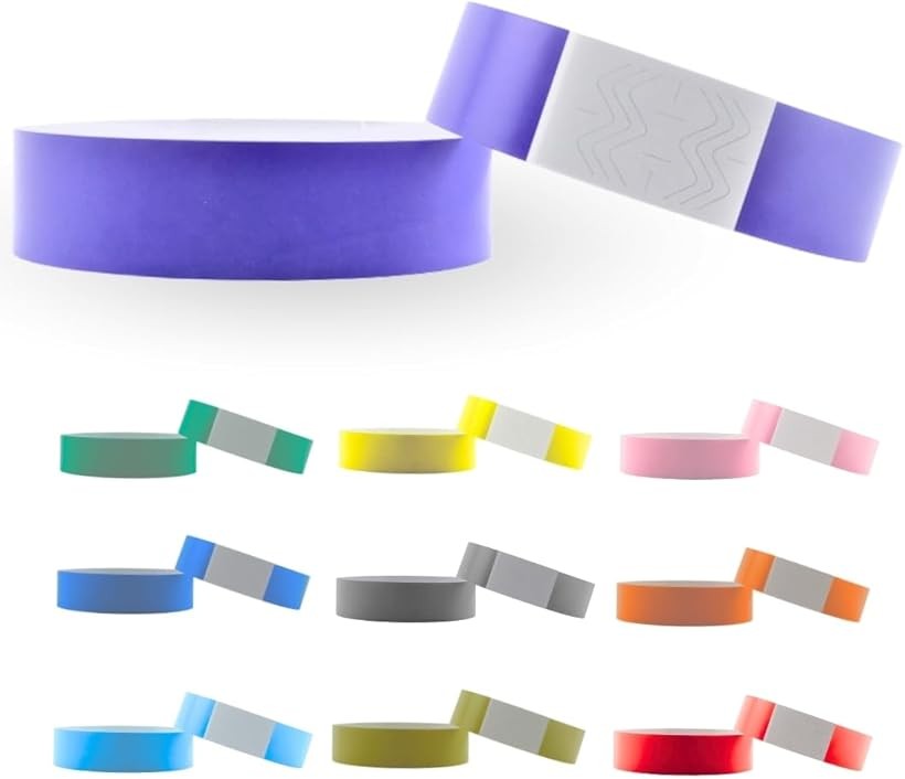 Wristbands - 紙バンド 使い捨て リストバンド 防水 テープ イベント 再入場管理 業務用 (10色, 200枚セット)