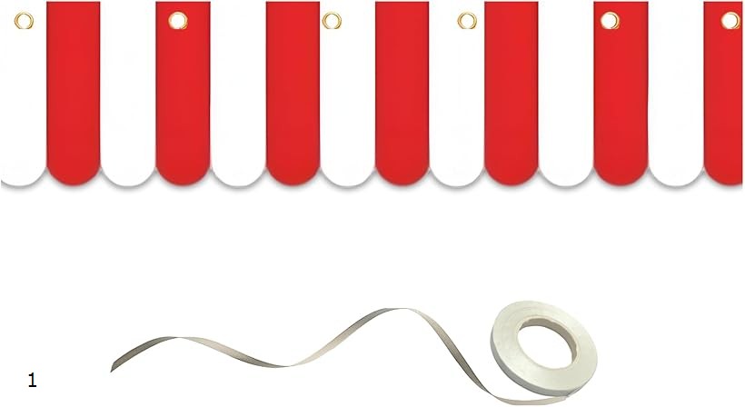 紅白幕 紅白垂れ幕 紅白フリル幕 縁日 フリルのれん フリルバナー イベント用 キッチンカー 装飾用布 1