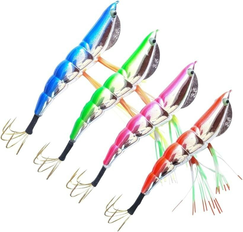 樂天商城 - タコエギ 3.5号 25g 4本セット 4色 タコ釣り 仕掛け タコ餌木 5本針 (レッド、ピンク、ブルー、グリーン, 14.5cm)